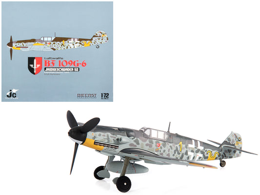 Messerschmitt Luftwaffe BF 109G-6 Fighter Plane "Jagdgeschwader 52 Eastern Front 1943 Erich Hartmann" with Display Stand Limited Edition to 600 pieces Worldwide 1/72 Diecast Model by JC Wings-DiecastModeler.com