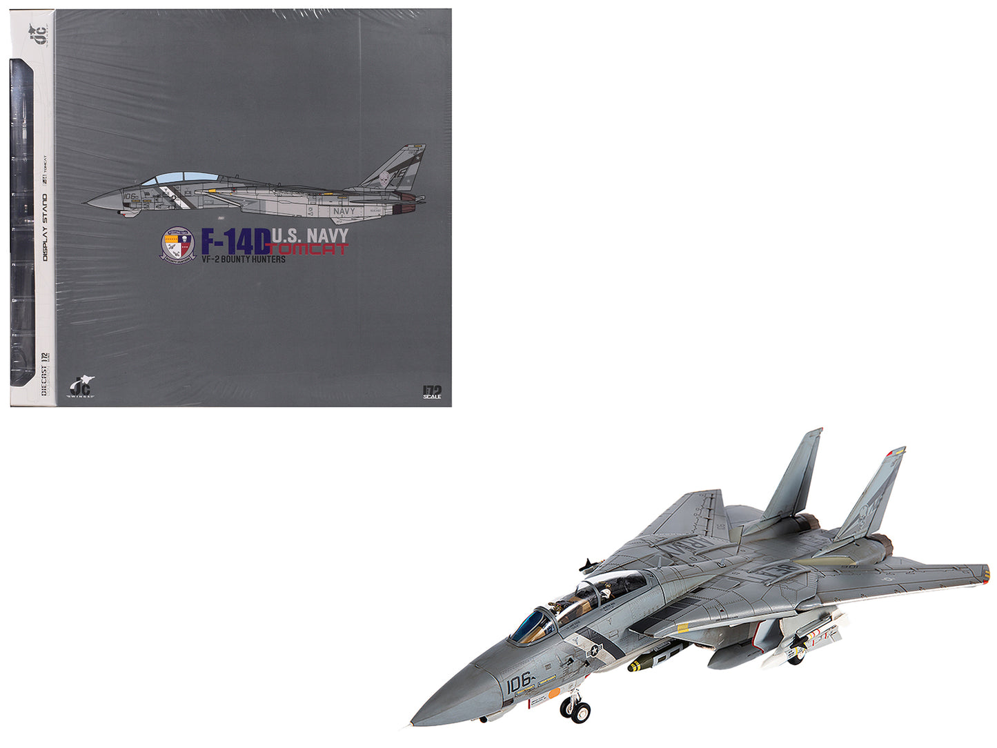 Grumman F-14D Tomcat Fighter Aircraft "VF-2 Bounty Hunters NE106" (2002) United States Navy 1/72 Diecast Model by JC Wings-DiecastModeler.com