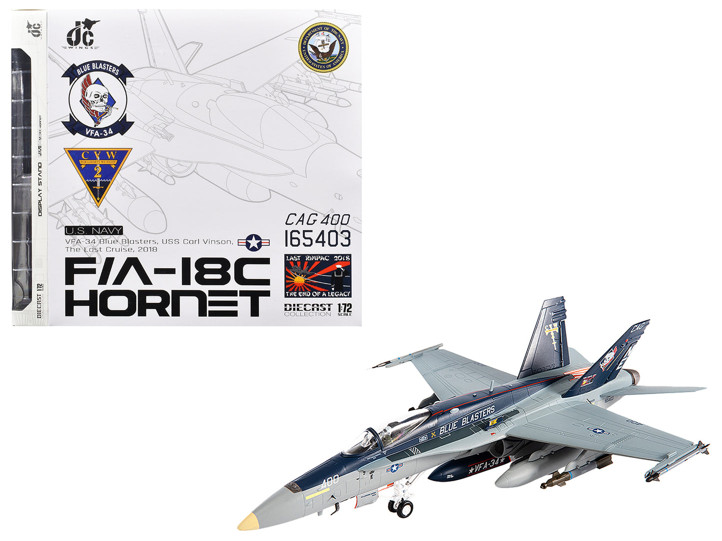 McDonnell Douglas F/A-18C Hornet Aircraft "VFA-34 Blue Blasters USS Carl Vinson Last Cruise" (2018) United States Navy 1/72 Diecast Model by JC Wings-DiecastModeler.com