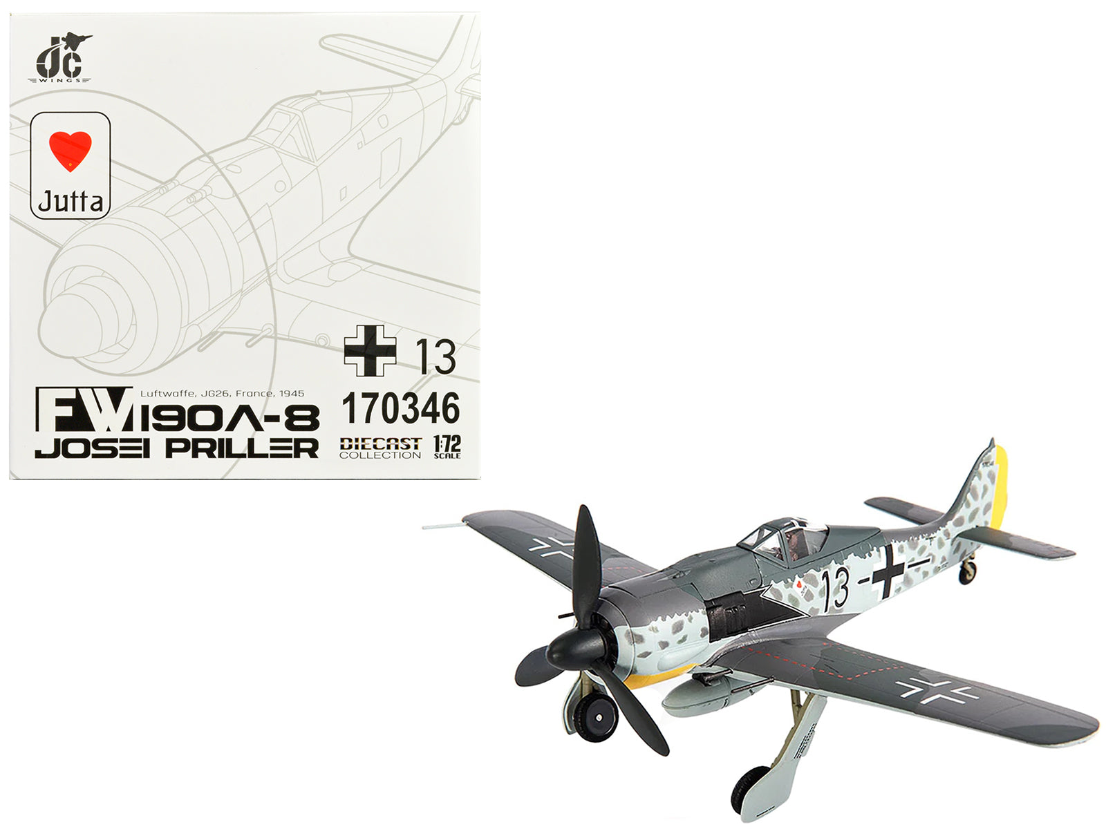Focke-Wulf Fw 190A-8 Fighter Aircraft "JG 26 Schlageter France" (1945) German Luftwaffe 1/72 Diecast Model by JC Wings-DiecastModeler.com