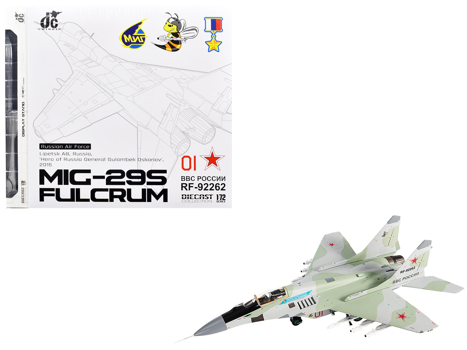 Mikoyan MiG-29S Fulcrum-C Fighter Aircraft "Hero of Russia General Sulambek Oskanov Lipetsk AB Russia" (2018) Russian Air Force 1/72 Diecast Model by JC Wings-DiecastModeler.com