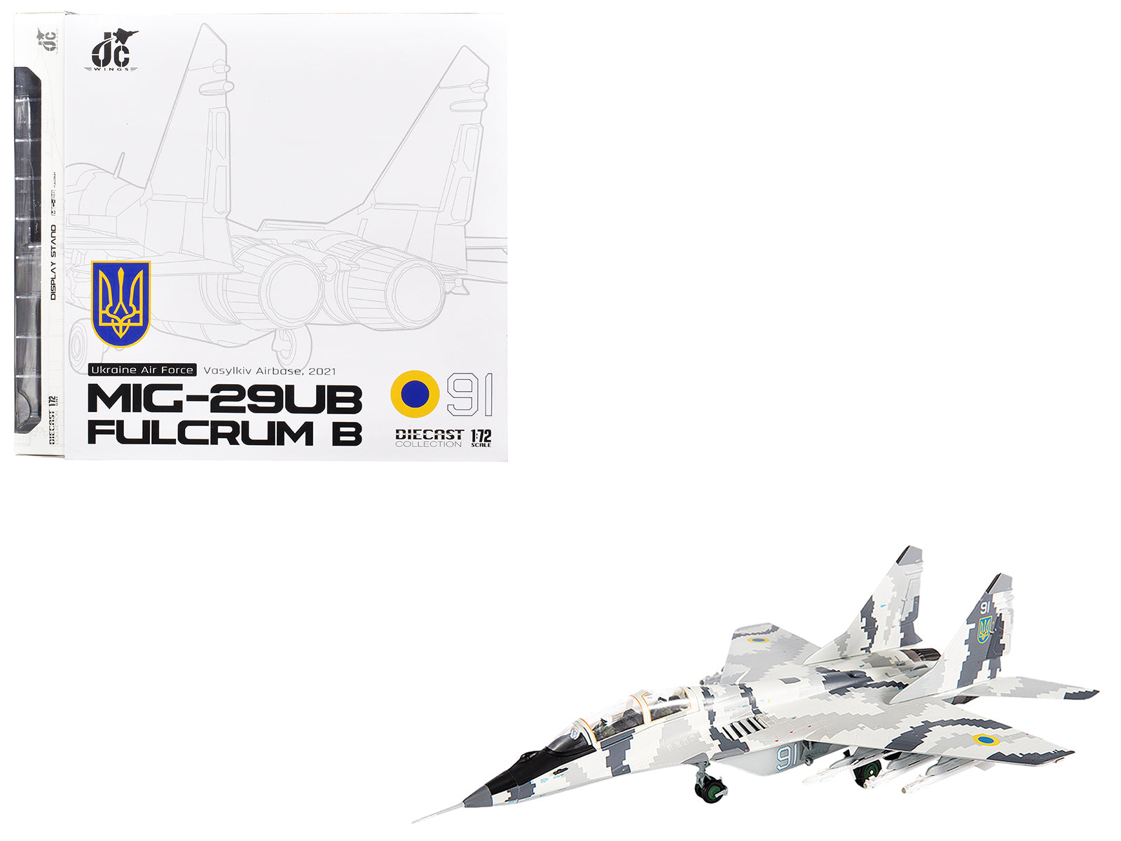 Mikoyan MiG-29UB Fulcrum-B Fighter Aircraft "Vasylkiv Air Base Ukraine" (2021) Ukrainian Air Force 1/72 Diecast Model by JC Wings-DiecastModeler.com