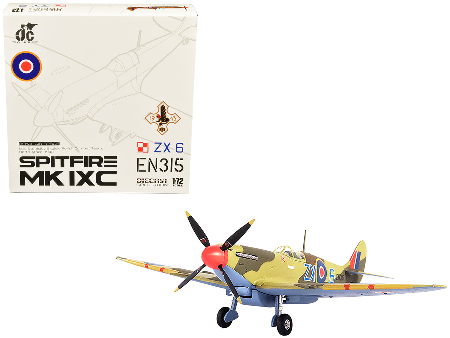 Supermarine Spitfire MK IXC Fighter Aircraft "Royal Air Force Ldr. Stanislav Skalsk Polish Combat Team North Africa" (1943) 1/72 Diecast Model by JC Wings-DiecastModeler.com