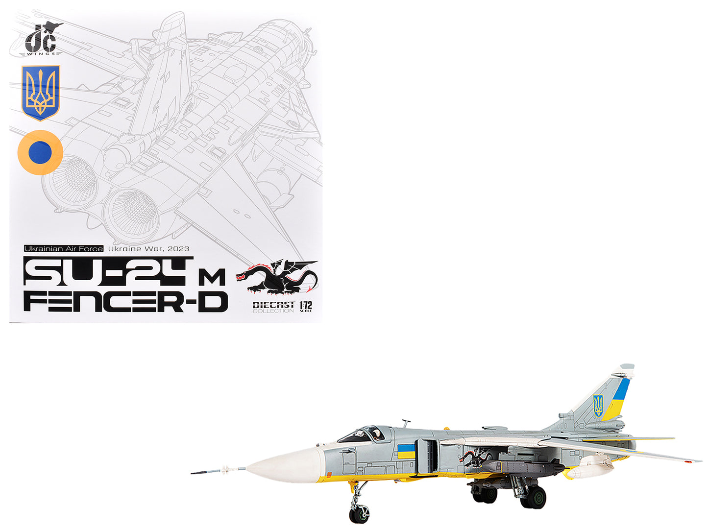 Sukhoi Su-24M Fencer-D Bomber Aircraft "Ukraine War" (2023) Ukrainian Air Force 1/72 Diecast Model by JC Wings-DiecastModeler.com