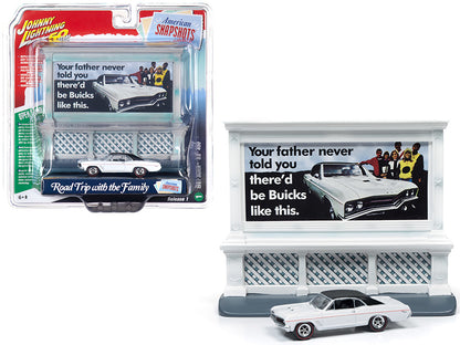 1967 Buick GS 400 White with "Buick" City Billboard "Johnny Lightning 50th Anniversary" 1/64 Diecast Model Car by Johnny Lightning-DiecastModeler.com