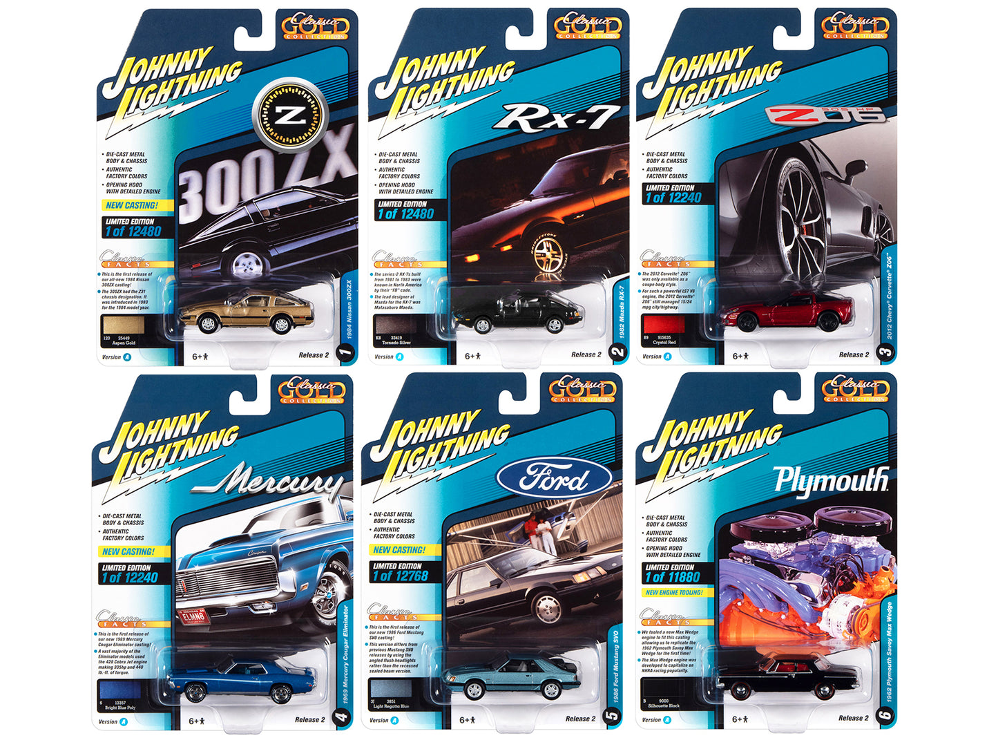 "Classic Gold Collection" 2022 Set A of 6 Cars Release 2 1/64 Diecast Model Cars by Johnny Lightning-DiecastModeler.com