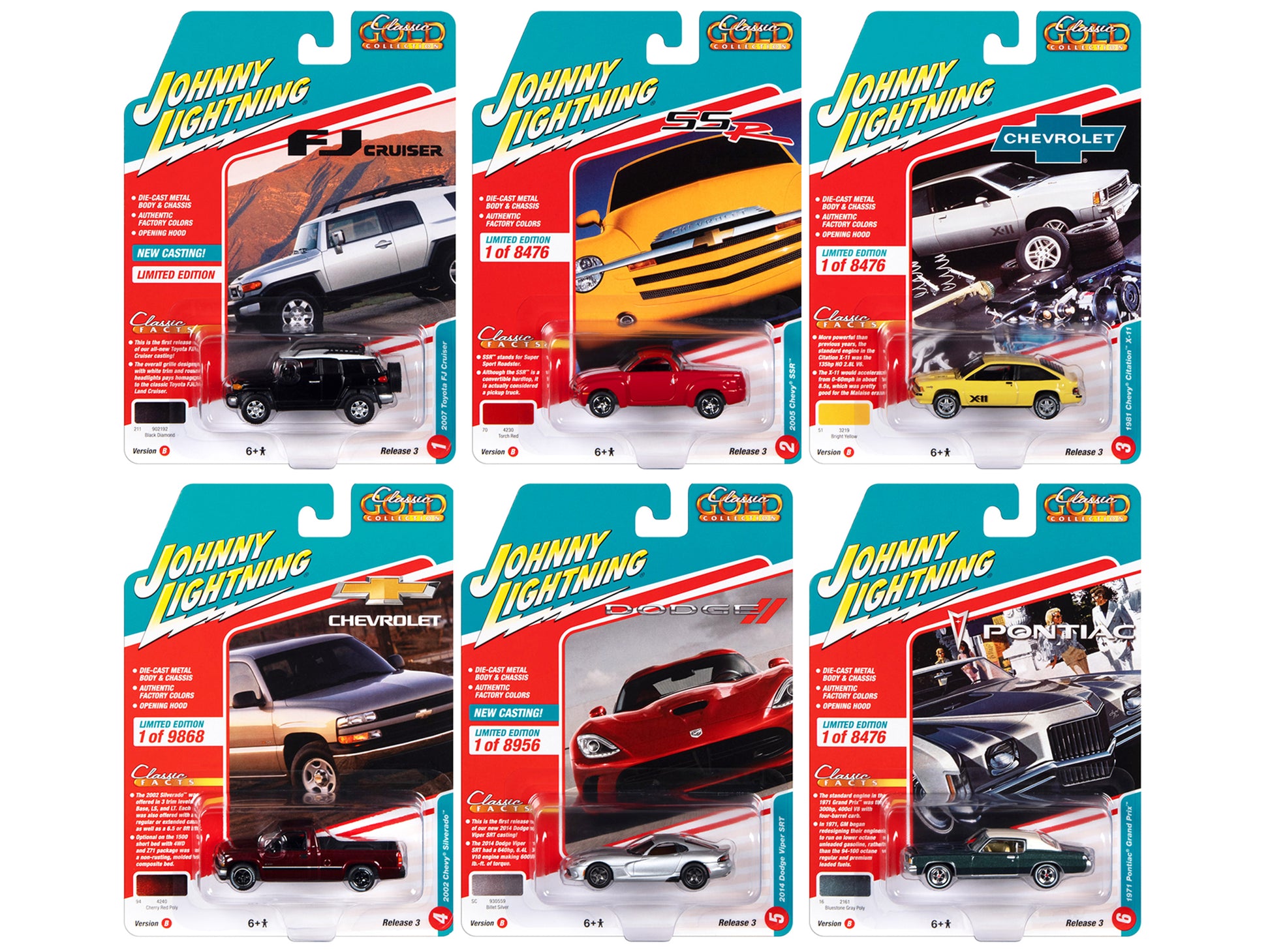 "Classic Gold Collection" 2022 Set B of 6 Cars Release 3 1/64 Diecast Model Cars by Johnny Lightning-DiecastModeler.com