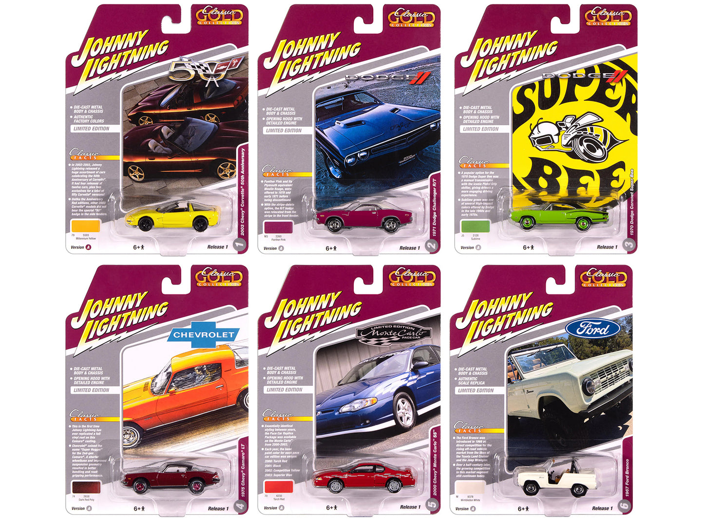"Classic Gold Collection" 2025 Release 1 Set A of 6 Cars 1/64 Diecast Model Cars by Johnny Lightning-DiecastModeler.com