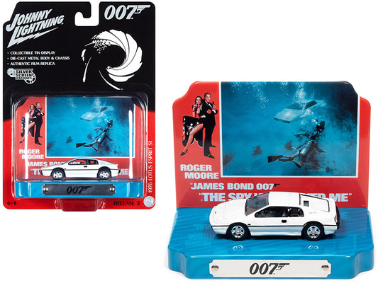 1976 Lotus Esprit S1 White with Collectible Tin Display "007" (James Bond) "The Spy Who Loved Me" (1977) Movie (10th in the James Bond Series) 1/64 Diecast Model Car by Johnny Lightning-DiecastModeler.com