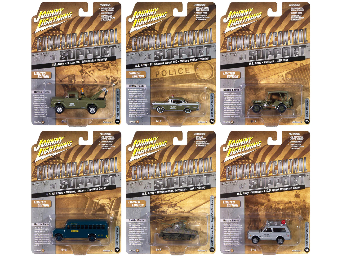 "Military" Set A of 6 pieces 2024 Release 2 Limited Edition Diecast Models by Johnny Lightning-DiecastModeler.com