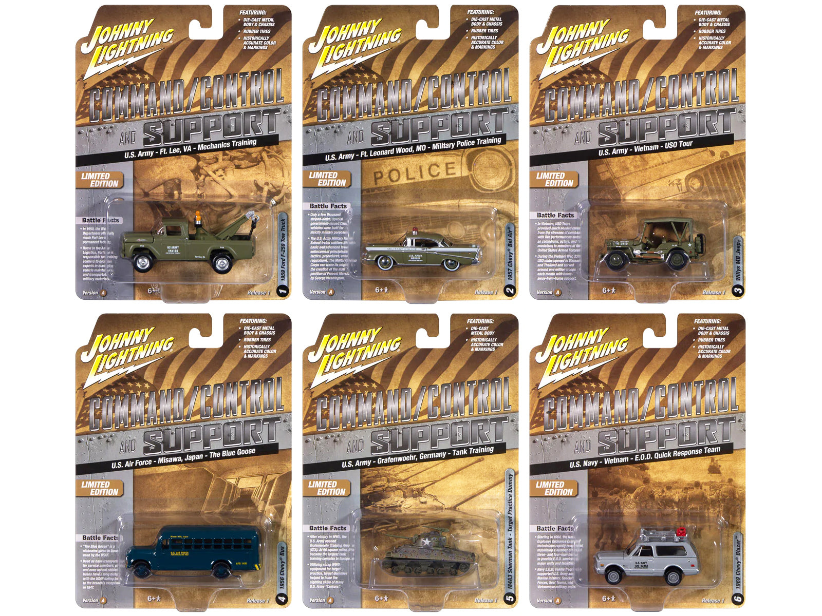 "Military" Set A of 6 pieces 2024 Release 2 Limited Edition Diecast Models by Johnny Lightning-DiecastModeler.com
