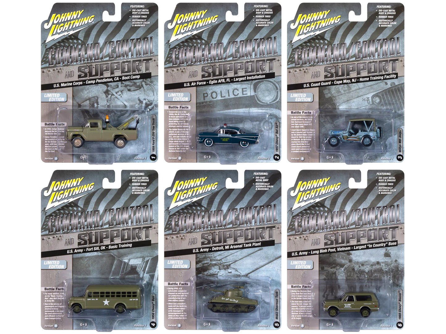 "Military" Set B of 6 pieces 2024 Release 2 Limited Edition Diecast Models by Johnny Lightning-DiecastModeler.com