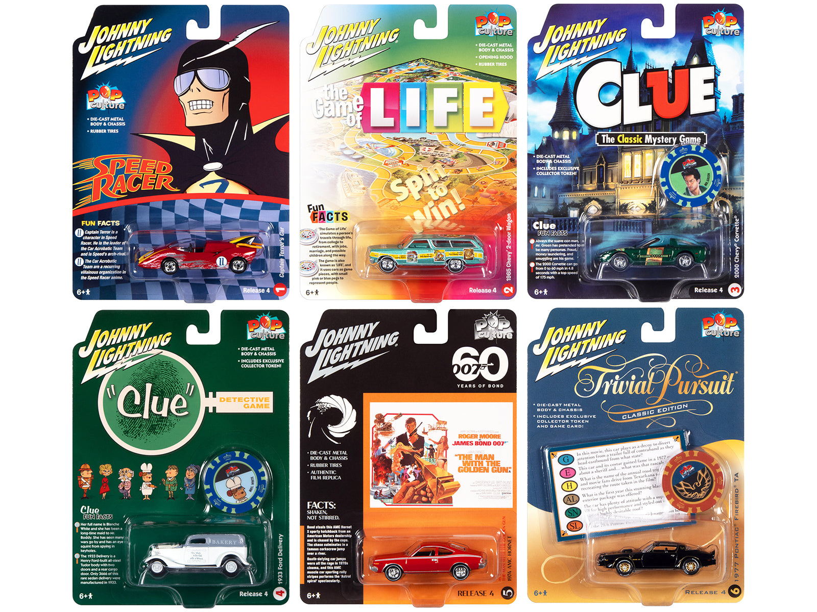 Pop Culture 2022 Set of 6 Cars Release 4 1/64 Diecast Model Cars by Johnny Lightning-DiecastModeler.com