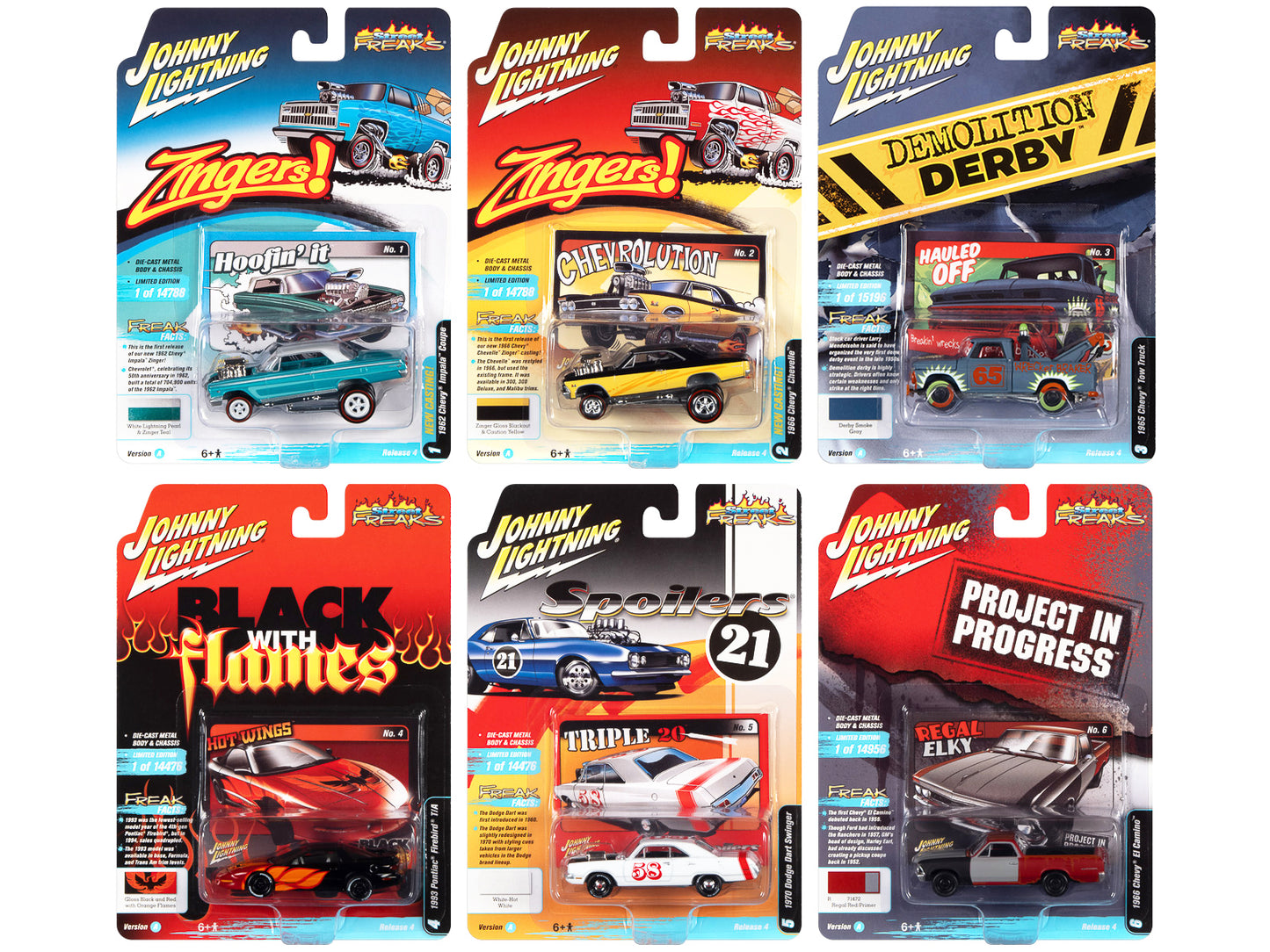 "Street Freaks" 2021 Set A of 6 Cars Release 4 1/64 Diecast Model Cars by Johnny Lightning-DiecastModeler.com