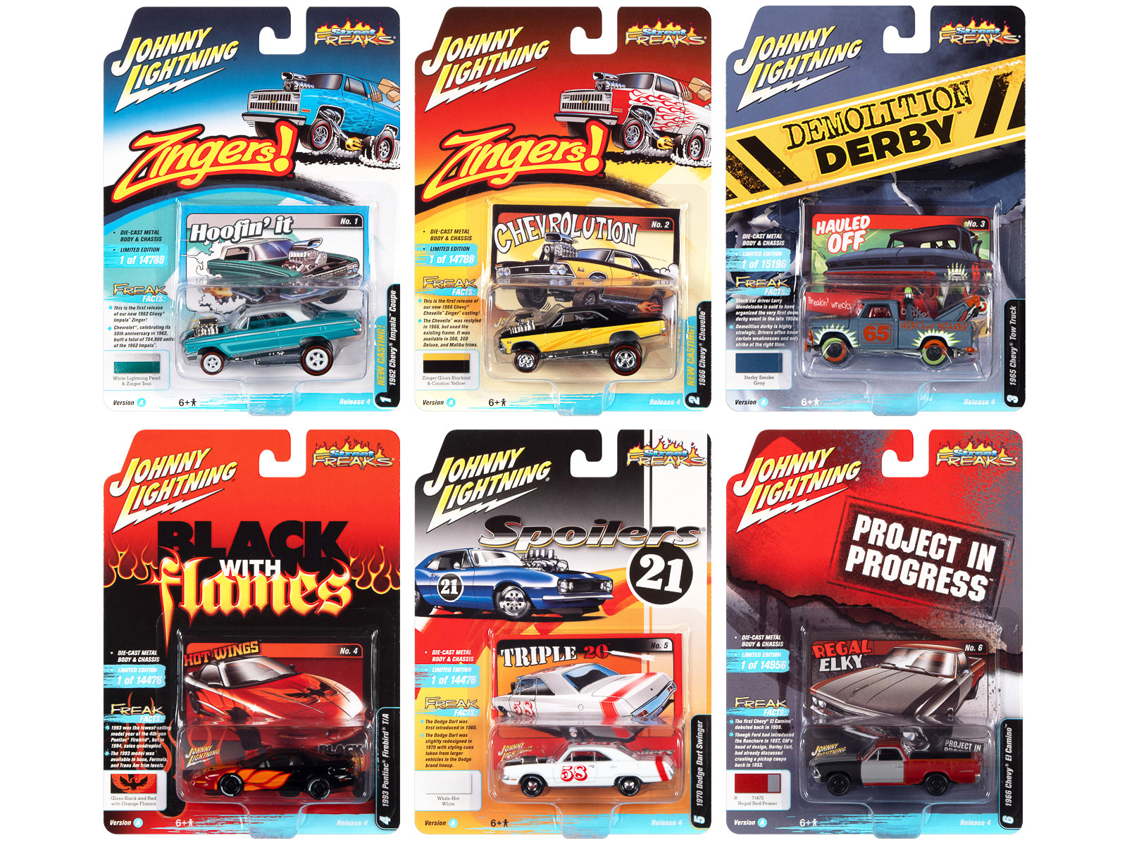 "Street Freaks" 2021 Set A of 6 Cars Release 4 1/64 Diecast Model Cars by Johnny Lightning-DiecastModeler.com