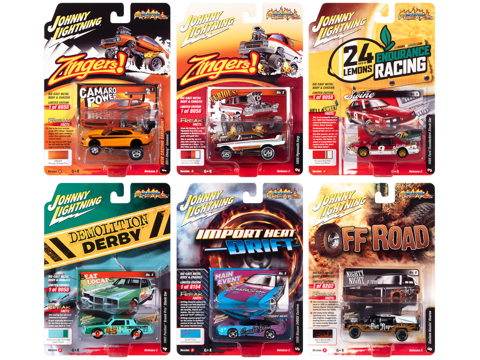 "Street Freaks" 2022 Set A of 6 Cars Release 2 1/64 Diecast Model Cars by Johnny Lightning-DiecastModeler.com