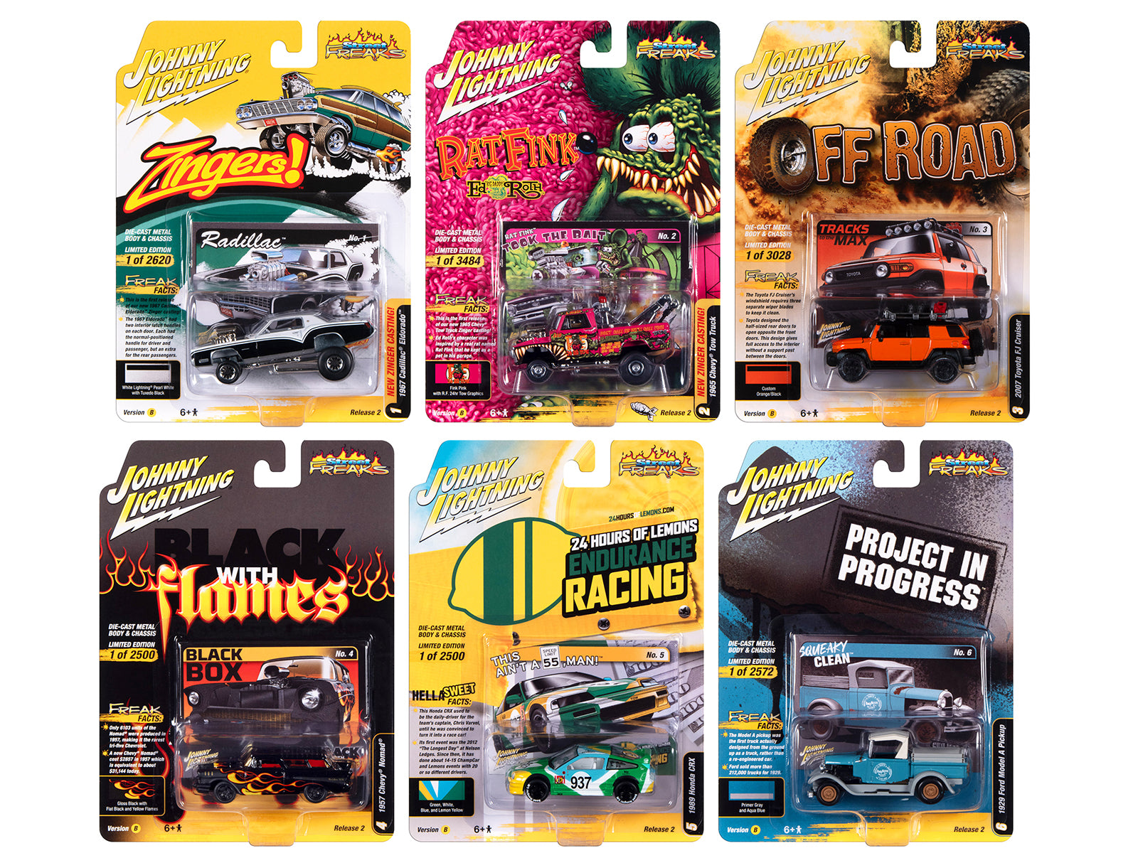 "Street Freaks" 2023 Set B of 6 Cars Release 2 1/64 Diecast Model Cars by Johnny Lightning-DiecastModeler.com