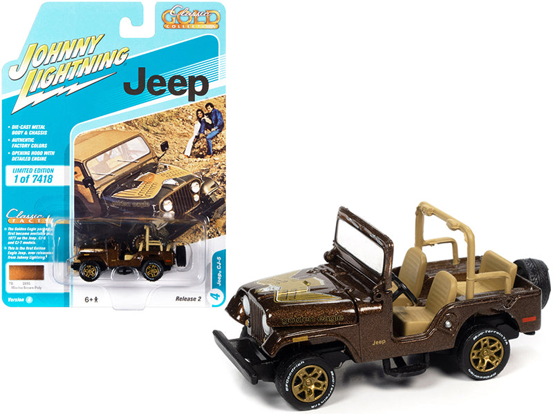 Jeep CJ-5 Mocha Brown Metallic with Golden Eagle Graphics "Classic Gold Collection" Series Limited Edition to 7418 pieces Worldwide 1/64 Diecast Model Car by Johnny Lightning-DiecastModeler.com
