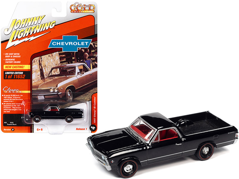 1967 Chevrolet El Camino Tuxedo Black with Red Interior "Classic Gold Collection" Series Limited Edition to 11652 pieces Worldwide 1/64 Diecast Model Car by Johnny Lightning-DiecastModeler.com