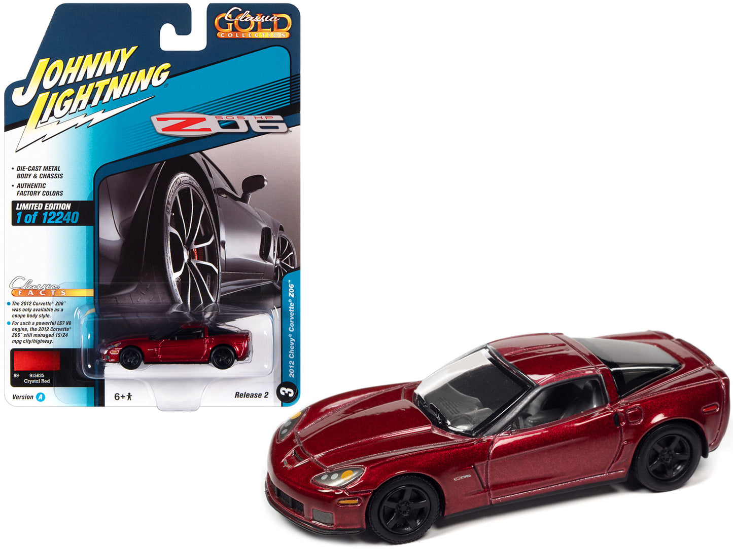 2012 Chevrolet Corvette Z06 Crystal Red Metallic "Classic Gold Collection" Series Limited Edition to 12240 pieces Worldwide 1/64 Diecast Model Car by Johnny Lightning-DiecastModeler.com