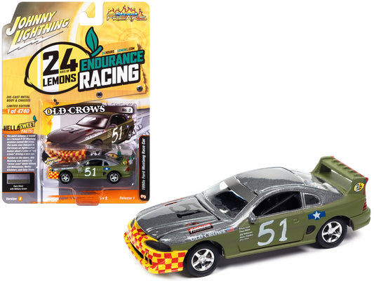 1990s Ford Mustang Race Car #51 Military Green and Dark Silver Metallic "Old Crows" "24 Hours of Lemons" Limited Edition to 4740 pieces Worldwide "Street Freaks" Series 1/64 Diecast Model Car by Johnny Lightning-DiecastModeler.com