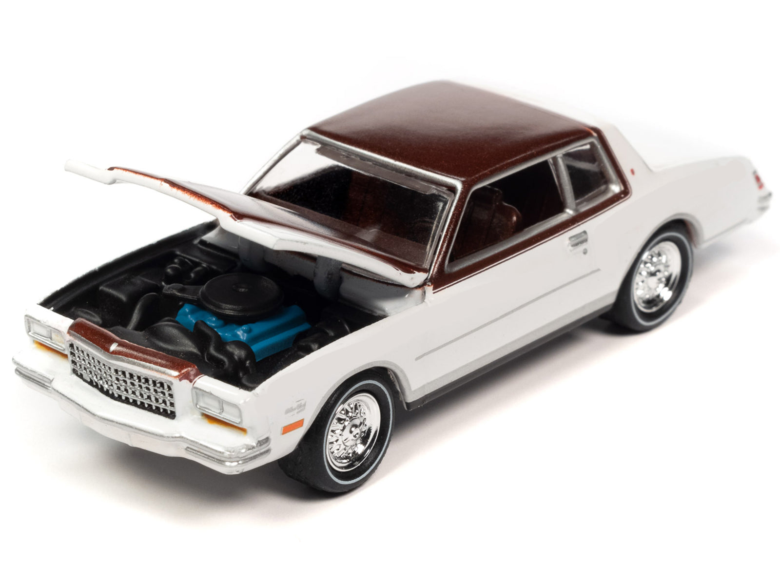 1980 Chevrolet Monte Carlo White and Dark Claret Brown Metallic Top and Hood Limited Edition to 3508 pieces Worldwide "OK Used Cars" 2023 Series 1/64 Diecast Model Car by Johnny Lightning-DiecastModeler.com