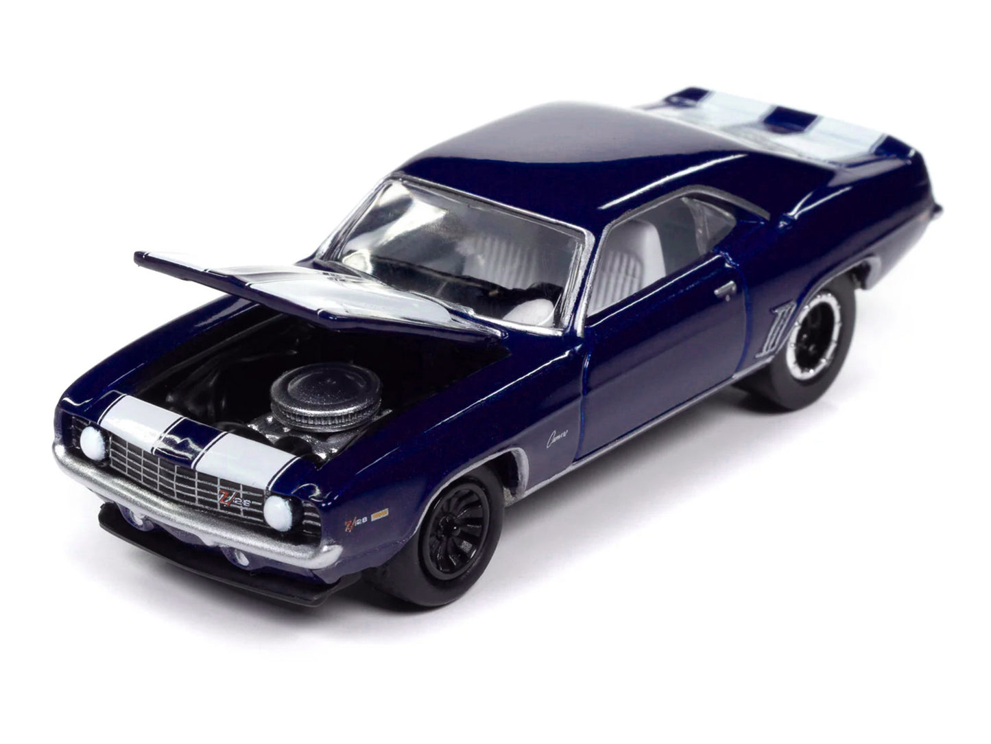 1969 Chevrolet Camaro Z28 Blue Metallic with White Stripes and Interior "Muscle Cars USA" Series 1/64 Diecast Model Car by Johnny Lightning-DiecastModeler.com