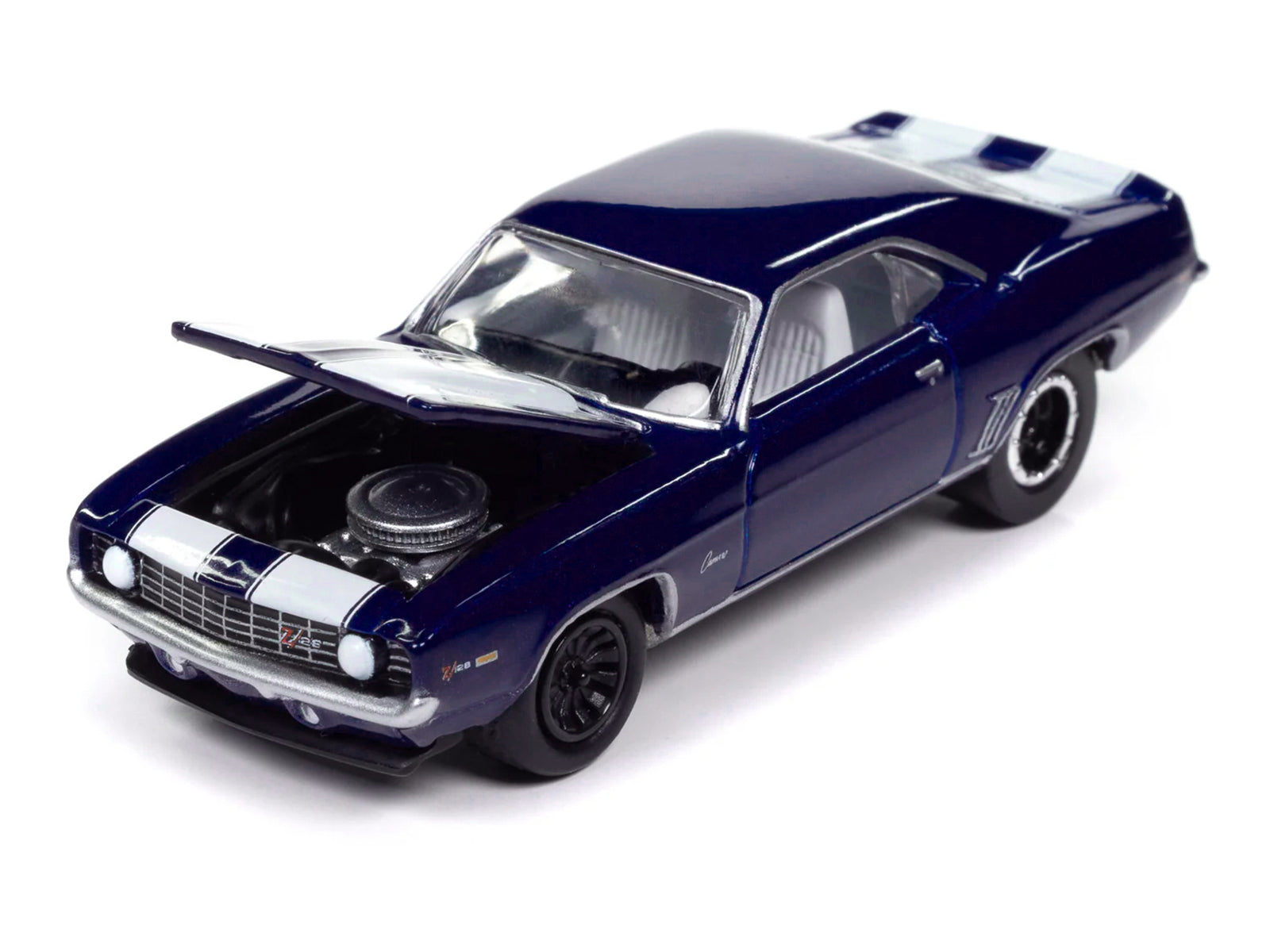 1969 Chevrolet Camaro Z28 Blue Metallic with White Stripes and Interior "Muscle Cars USA" Series 1/64 Diecast Model Car by Johnny Lightning-DiecastModeler.com