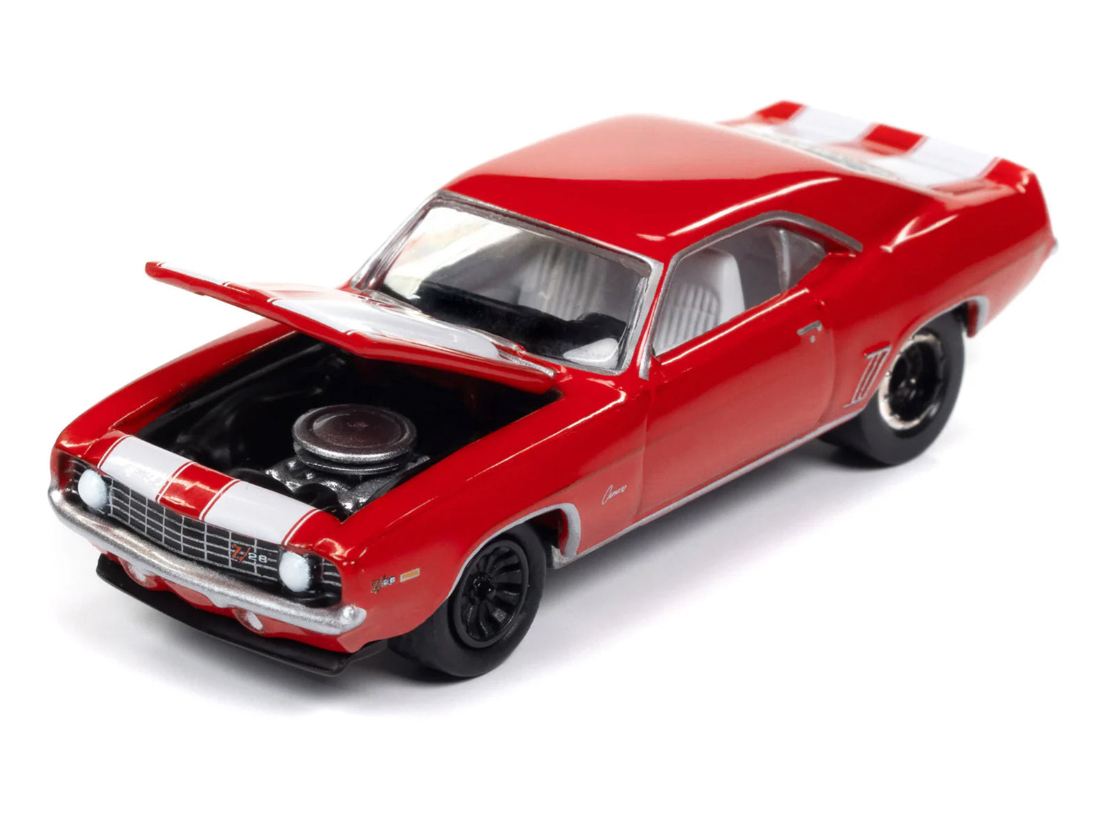 1969 Chevrolet Camaro Z28 Red with White Stripes and Interior "Muscle Cars USA" Series 1/64 Diecast Model Car by Johnny Lightning-DiecastModeler.com