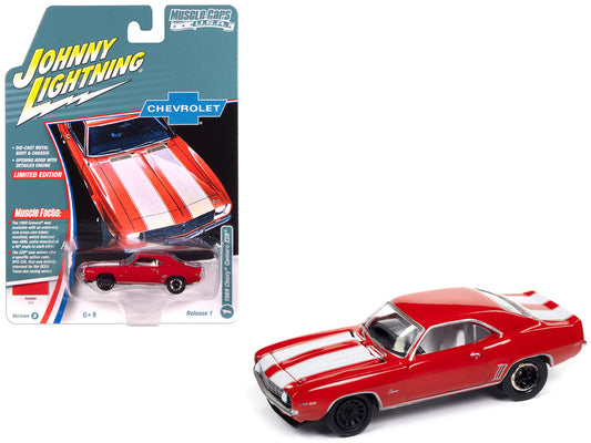 1969 Chevrolet Camaro Z28 Red with White Stripes and Interior "Muscle Cars USA" Series 1/64 Diecast Model Car by Johnny Lightning