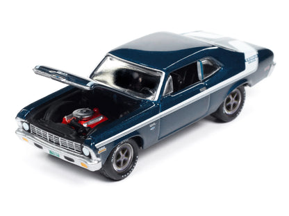 1970 Chevrolet Nova Yenko Deuce Fathom Blue Metallic with White Stripes "Muscle Cars USA" Series 1/64 Diecast Model Car by Johnny Lightning