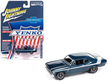 1970 Chevrolet Nova Yenko Deuce Fathom Blue Metallic with White Stripes "Muscle Cars USA" Series 1/64 Diecast Model Car by Johnny Lightning