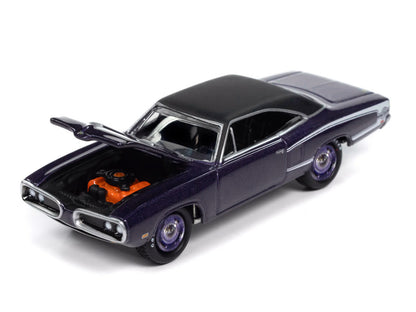 1970 Dodge Coronet Super Bee "Mr. Norm's" Plum Crazy Metallic with Black Top and White Stripes 1/64 Diecast Model Car by Johnny Lightning