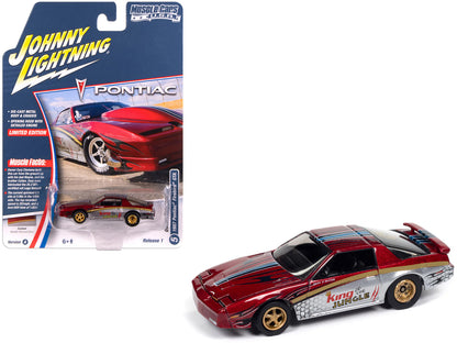 1987 Pontiac Firebird GTA "King of the Jungle" Red and Silver Metallic with Graphics "Muscle Cars USA" Series 1/64 Diecast Model Car by Johnny Lightning-DiecastModeler.com