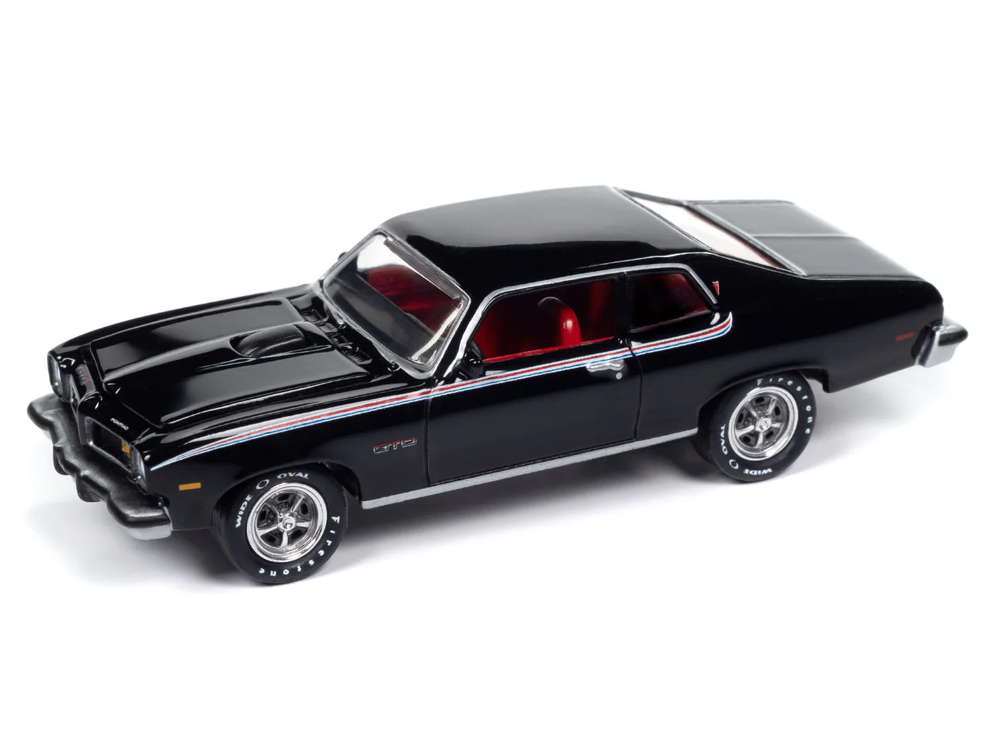 1974 Pontiac GTO Starlight Black with Red Interior "Muscle Cars USA" Series 1/64 Diecast Model Car by Johnny Lightning-DiecastModeler.com