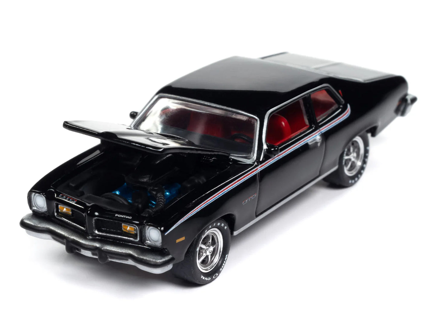 1974 Pontiac GTO Starlight Black with Red Interior "Muscle Cars USA" Series 1/64 Diecast Model Car by Johnny Lightning-DiecastModeler.com