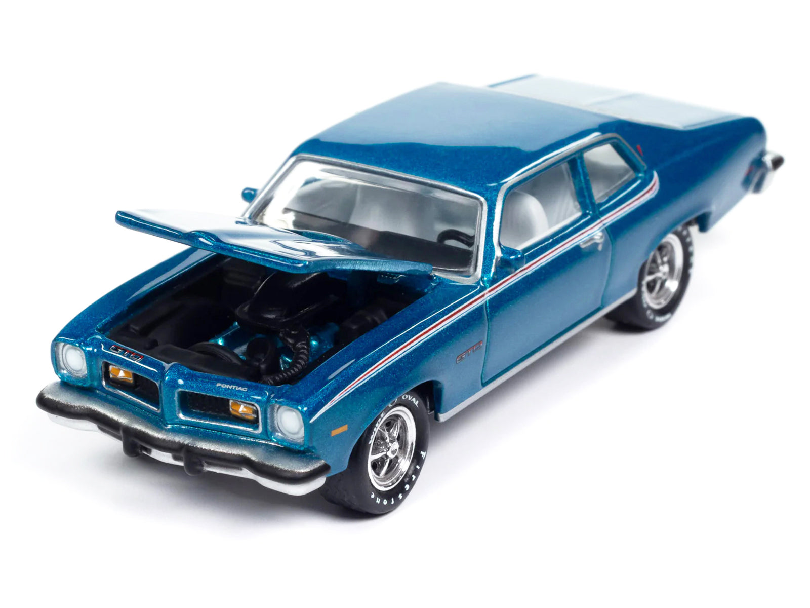 1974 Pontiac GTO Regatta Blue Metallic with White Interior "Muscle Cars USA" Series 1/64 Diecast Model Car by Johnny Lightning-DiecastModeler.com