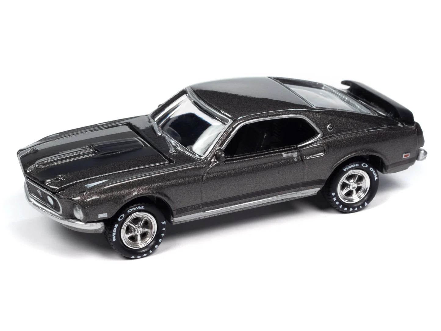1969 Ford Mustang Mach I Gray Metallic with Black Stripes "John Wick" (2014) Movie "Pop Culture" 2024 Release 2 1/64 Diecast Model Car by Johnny Lightning-DiecastModeler.com