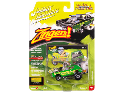 1971 AMC Gremlin Lime Green Metallic with Yellow Flames and Interior "Zingers!" Series 1/64 Diecast Model Car by Johnny Lightning