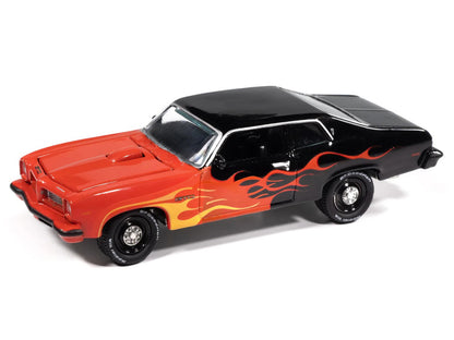 1974 Pontiac GTO Black and Red with Flame Graphics "Black with Flames" Series 1/64 Diecast Model Car by Johnny Lightning