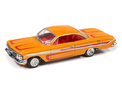 1961 Chevrolet Impala SS 409 Yellow Metallic with Red Stripes and Interior "Scrapin" Series 1/64 Diecast Model Car by Johnny Lightning-DiecastModeler.com