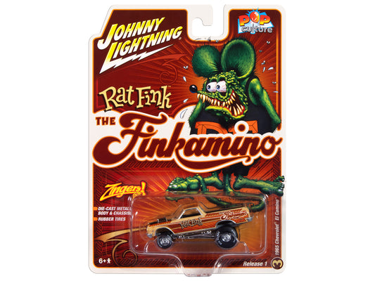 1965 Chevrolet El Camino Zinger "Finkamino" Beige with Graphics "Rat Fink" "Pop Culture" 2025 Release 1 1/64 Diecast Model Car by Johnny Lightning