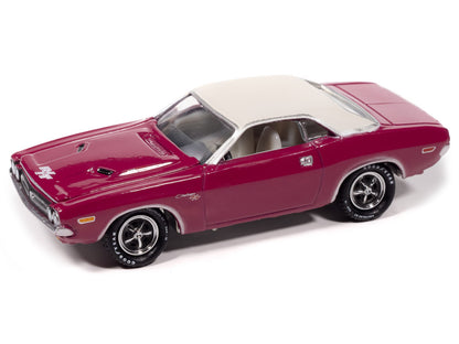 1971 Dodge Challenger R/T Panther Pink with White Top and Interior "Classic Gold Collection" 1/64 Diecast Model Car by Johnny Lightning-DiecastModeler.com