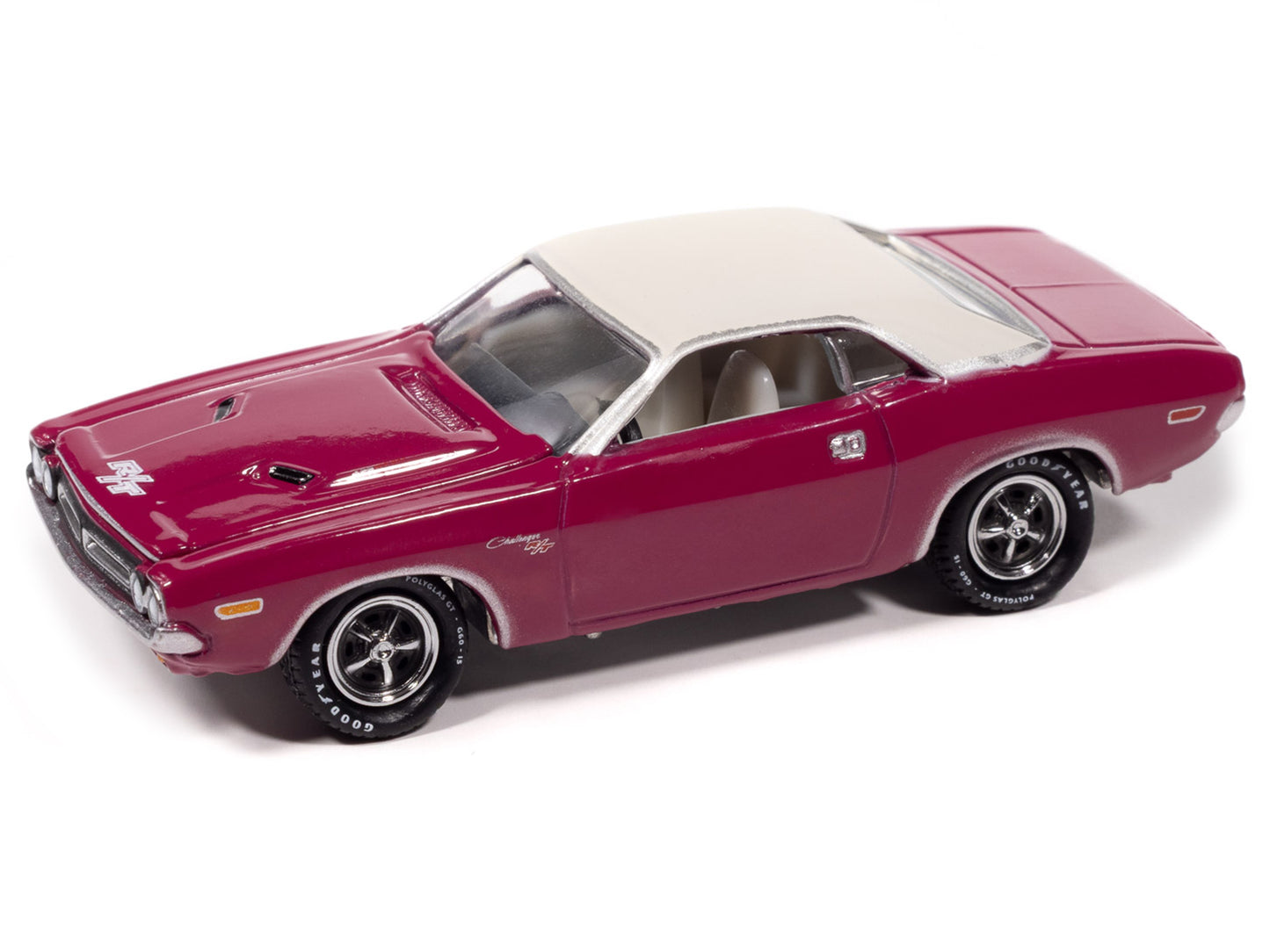 1971 Dodge Challenger R/T Panther Pink with White Top and Interior "Classic Gold Collection" 1/64 Diecast Model Car by Johnny Lightning