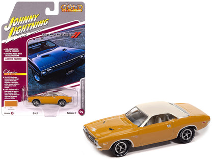 1971 Dodge Challenger R/T Butterscotch with White Top and Interior "Classic Gold Collection" 1/64 Diecast Model Car by Johnny Lightning-DiecastModeler.com