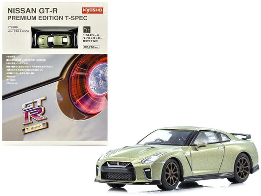 Nissan GT-R Premium Edition T-Spec RHD (Right Hand Drive) Jade Green Metallic with Mini Book No.11 1/64 Diecast Model Car by Kyosho-DiecastModeler.com