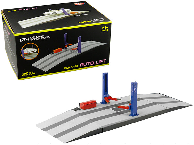 Battery Operated Two Post Auto Lift for 1/24 Scale Diecast Model Cars-DiecastModeler.com