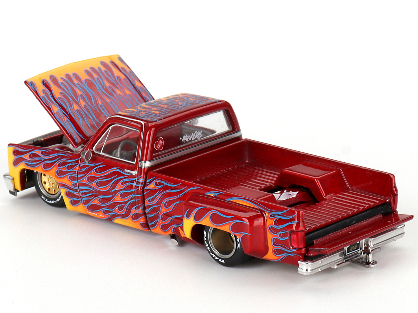 Chevrolet Silverado Dually Pickup Truck "On Fire V1" Red Metallic with Flames and Red Interior (Designed by Jun Imai) "Kaido House" Special 1/64 Diecast Model Car by Mini GT-DiecastModeler.com