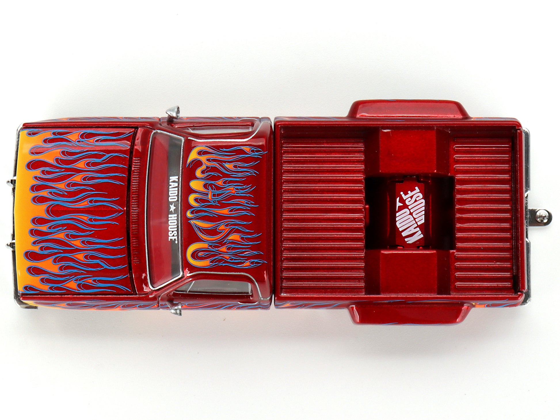 Chevrolet Silverado Dually Pickup Truck "On Fire V1" Red Metallic with Flames and Red Interior (Designed by Jun Imai) "Kaido House" Special 1/64 Diecast Model Car by Mini GT-DiecastModeler.com