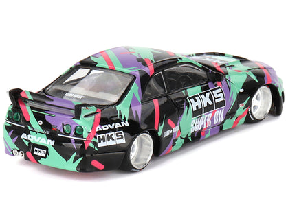 Nissan Skyline GT-R (R33) "HKS V1" RHD (Right Hand Drive) Black with Graphics (Designed by Jun Imai) "Kaido House" Special 1/64 Diecast Model Car by Mini GT-DiecastModeler.com